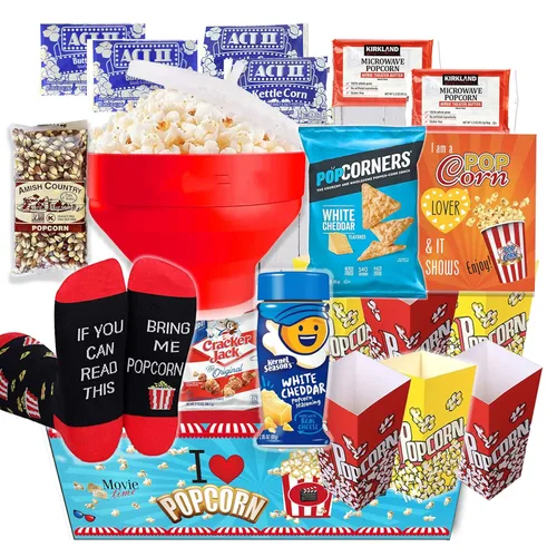 AMANTE DE LAS PALOMITAS Cesta de regalo para noche de películas paquete de cuidado - para familia o regalo de cumpleaños variedad de aperitivos o