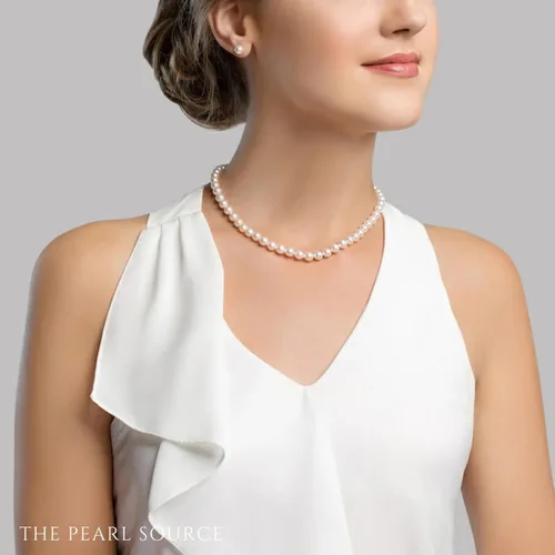 Miniatura 10 de The Pearl Source 14K Gold 6.5-7.0mm AAAA Quality Round White Freshwater Cultured Pearl Necklace for Women in 16"-36" Lengths