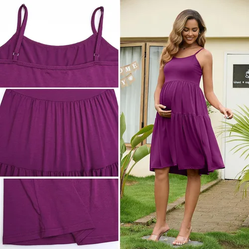 Miniatura 108 de GINKANA Vestido de maternidad sin mangas para mujer, con tirantes ajustables, vestido casual de verano para uso diario o baby shower