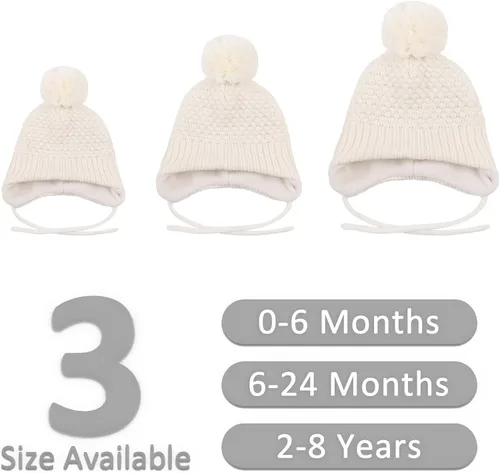 Miniatura 6 de Gorros de invierno para niña con forro polar para niños, gorro de punto con orejeras con pompón, de 0 a 8 años