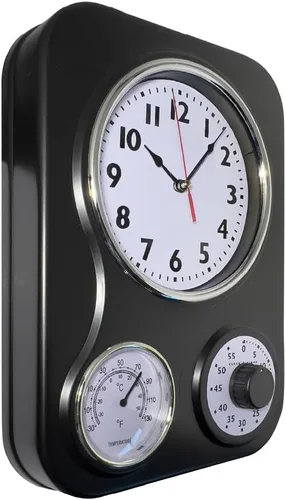 Miniatura 3 de Lily's Home - 9.5 pulgadas x 12.5 pulgadas - Reloj de pared retro para cocina, reloj de pared vintage con termómetro y temporizador de 60 minutos