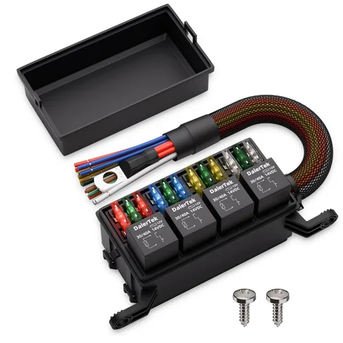 DaierTek Caja de relé de fusibles impermeable de 12 V, fusibles ATO/ATC y bloque de relé de 4 vías con arnés precableado para marina, automóvil