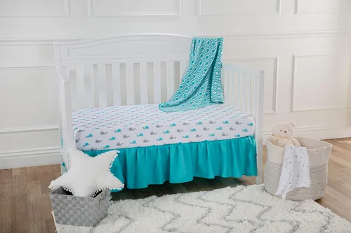 Miniatura 6 de American Baby Company - Paquete de cuna para bebé: cubre colchón protector, sábana a la medida y manta térmica., paquete de de 1, Ballenas turquesa