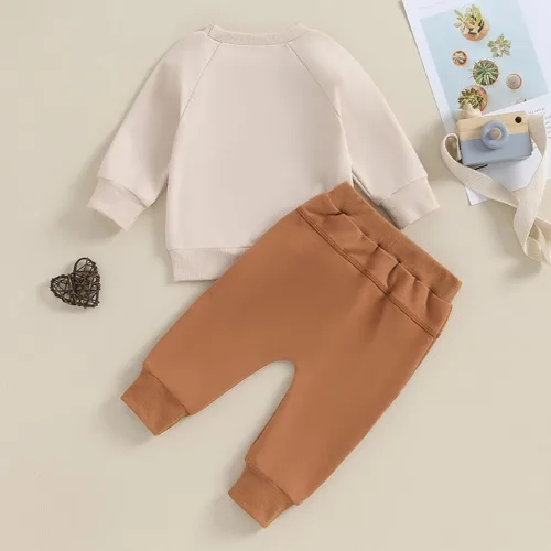 Miniatura 39 de Conjunto de ropa de otoño e invierno para bebé niño pequeño, sudadera de manga larga con colores contrastantes, pantalones elásticos para recién