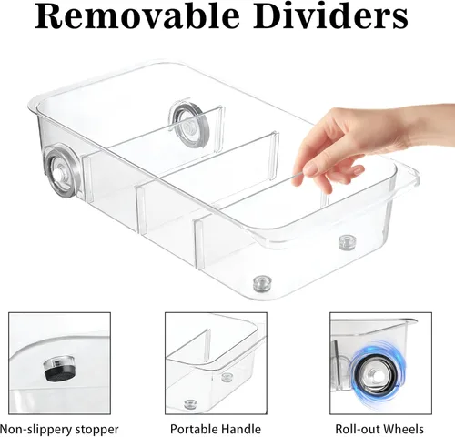 Miniatura 3 de Paquete de 2 contenedores enrollables para nevera, cajón extraíble con ruedas, organizador de refrigerador, cubos con asas, organizador de frutas