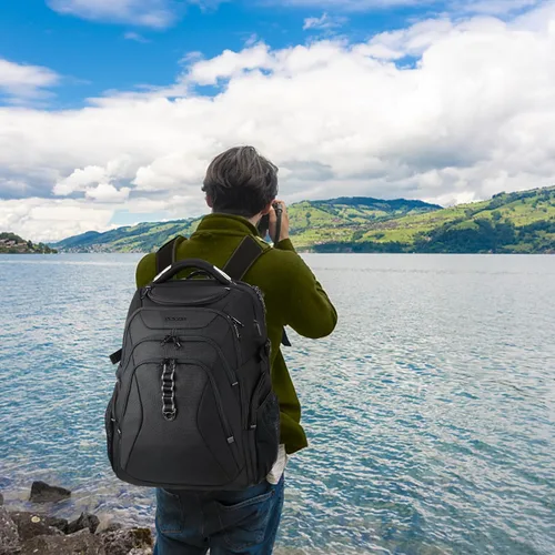 Miniatura 6 de KROSER Mochila de viaje para laptop de 18.4 pulgadas XXXL mochila para juegos con carcasa rígida Saferoom bolsillos RFID repelente al agua, mochila