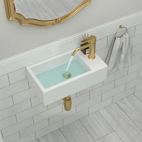 Miniatura 3 de Fregadero rectangular pequeño de 18 x 10 pulgadas, fregadero rectangular de cerámica de porcelana blanca con orificio de grifo único para colgar
