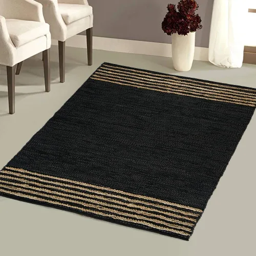 Miniatura 11 de GRUHUM Alfombra de pasillo de yute 2'6" x 8' pies, fibra natural, negra, rectangular, de yute, cuero, tejida a mano, estilo bohemio, para casa