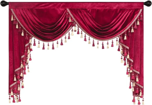 Miniatura 34 de VOGOL Cenefa de cortinas de terciopelo grueso para dormitorio, cenefas de cascada de lujo con aislamiento térmico dorado para sala de estar formal