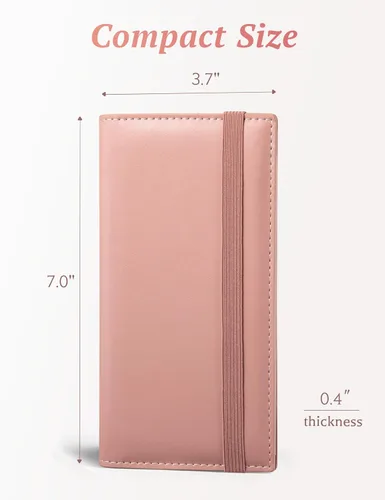 Miniatura 39 de Yarnic Funda para chequera personal, soporte para chequera con soporte para bolígrafo y divisor de plástico transparente integrado para cheques Rosa