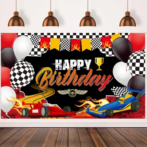 Telón de fondo de carreras de coches con temática de cumpleaños, decoración de fiesta de cumpleaños, fiesta de carreras, fondo de fotos, suministros