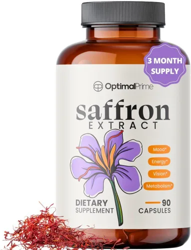Optimal Prime Suplemento de azafrán - Extracto de azafrán 100% puro de 88.5 mg - Ayuda a apoyar el estado de ánimo, energía y metabolismo óptimos,