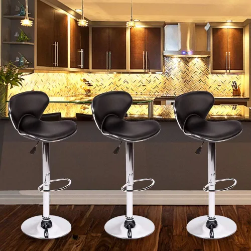 Miniatura 7 de Taburetes de bar Taburete giratorio de altura ajustable con parte trasera de cuero sintético duradero moderno alto comedor silla bar taburete