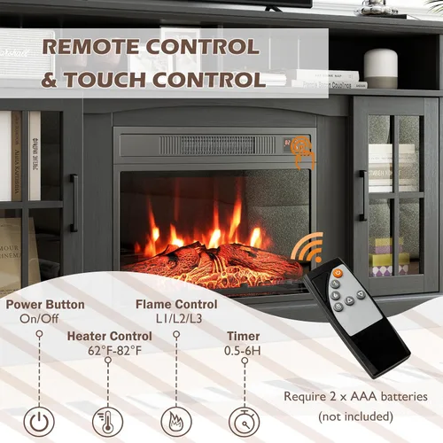 Miniatura 2 de SIMOE Soporte de TV con chimenea de hasta 40'' 65'' TV, chimenea eléctrica de 58 pulgadas, centro de entretenimiento con 2 gabinetes y control Negro
