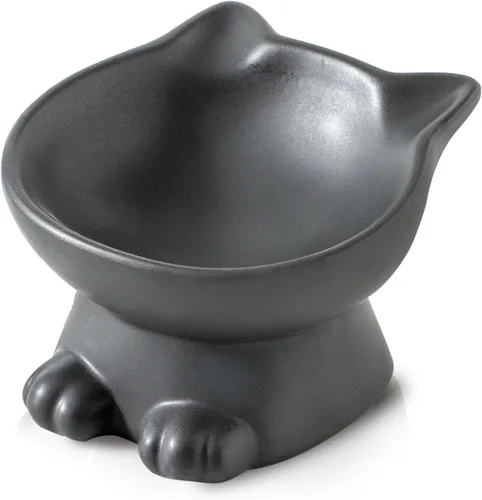 Nihow Cuencos Elevados Inclinados para Gatos: Cuenco Elevado de Cerámica de 5 Pulgadas para Comida de Gato para Proteger la Columna Vertebral de las