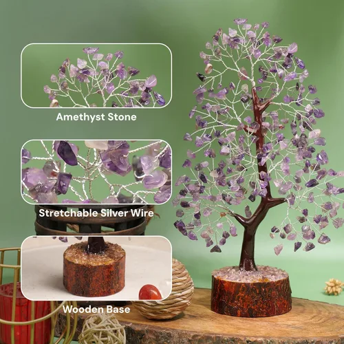 Miniatura 5 de Árbol de la vida de cristal amatista de 10-12 pulgadas con 2 colgantes de chakra – Bonsái de cristal sanador, árbol del dinero para energía