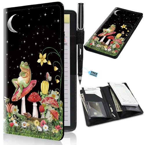 Miniatura 55 de Libros de servidor para camareras con bolsillo con cremallera – Libro de camarera gótico pastel con calavera de bruja, organizador de dinero