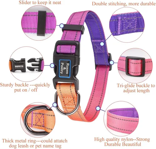 Miniatura 2 de Roses&Poetry - Collar de perro reflectante con patrón de color rosa pálido degradado, collares ajustables y duraderos para perros pequeños, medianos