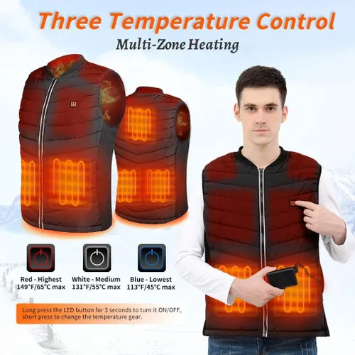 Miniatura 2 de Srivb Chaleco calefactable, 8 zonas de calefacción, chaleco térmico de carga USB, calentador de cuerpo lavable con batería para exteriores