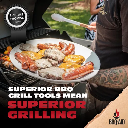 Miniatura 6 de Juego de 3 accesorios para barbacoa – Pinzas para barbacoa – Juego de espátula y tenedor – Herramientas resistentes de acero inoxidable