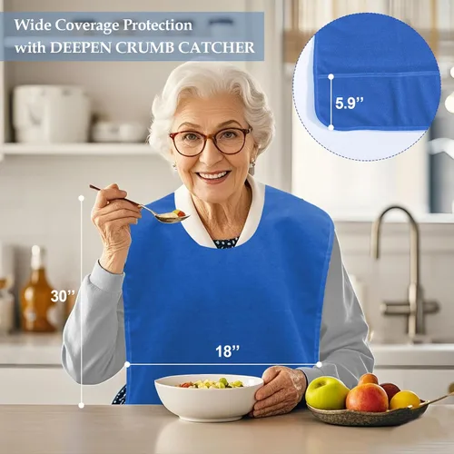 Miniatura 8 de Babero antideslizante para adultos para comer, baberos grandes impermeables para adultos, para mujeres mayores, hombres, lavables