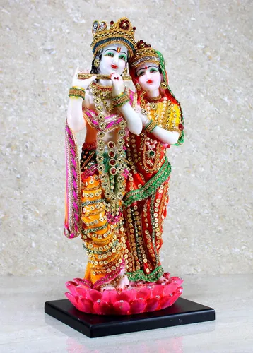 Miniatura 4 de eSplanade Radha Krishna Kishan de pie en una escultura de ídolo de Lotus Murti, resina, 16 pulgadas