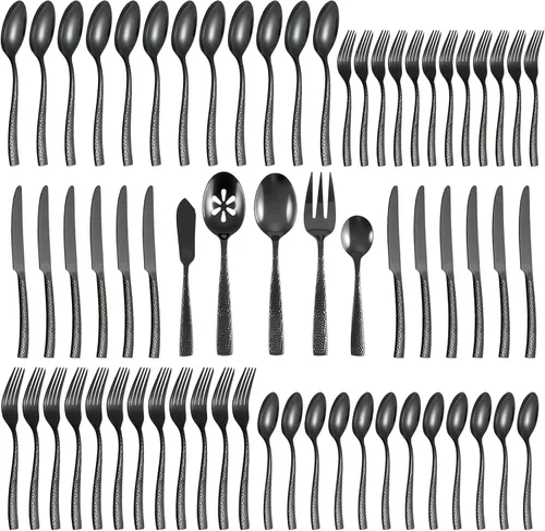 Miniatura 15 de Juego de cubiertos dorados de acero inoxidable martillado con acabado mate, 20 piezas, servicio para 4
