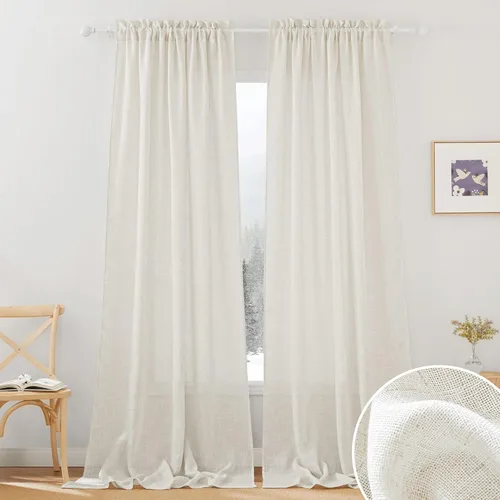 Miniatura 56 de RYB HOME Cortinas extralargas de 108 pulgadas de largo, transpirables con bolsillo para barra, cortinas traslúcidas blancas para sala de estar