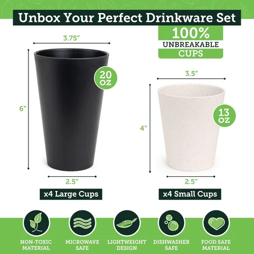 Miniatura 3 de Tazas de paja de trigo premium de Grow Forward - 13 y 20 oz, tazas irrompibles sin BPA de plástico duro - Vasos de plástico reutilizables y ligeros