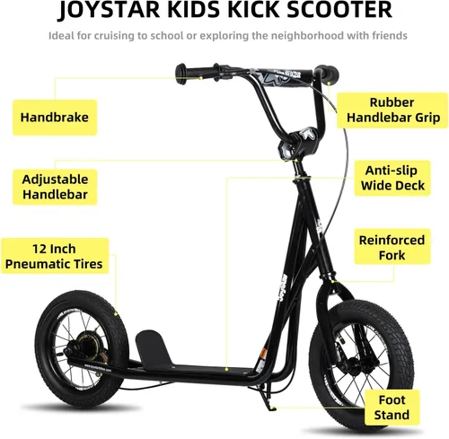 Miniatura 6 de JOYSTAR Patinete para niños de 5 a 9 años de edad, ruedas grandes de 12 pulgadas para niños, adolescentes y adultos, freno trasero y manubrio