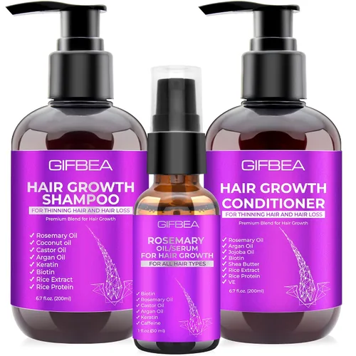 Set de champú y acondicionador para el crecimiento del cabello con aceites de romero, biotina, argán y ricino para cabello adelgazante, dañado y