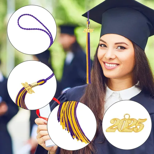 Miniatura 91 de Borla 2025, 1 unidad, borla de graduación para graduados 2025, borla 2025 con dijes de fecha dorada 2025 para fiestas de graduación, ceremonias