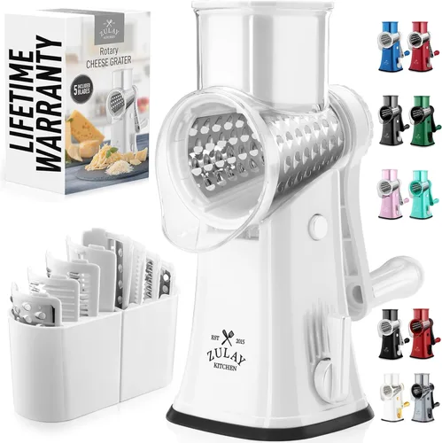 Zulay Kitchen Rallador Rotativo de Queso de 5 Cuchillas Rallador de Queso - Rallador de Queso Manual de Manivela con Succión Reforzada y 5 Tambores