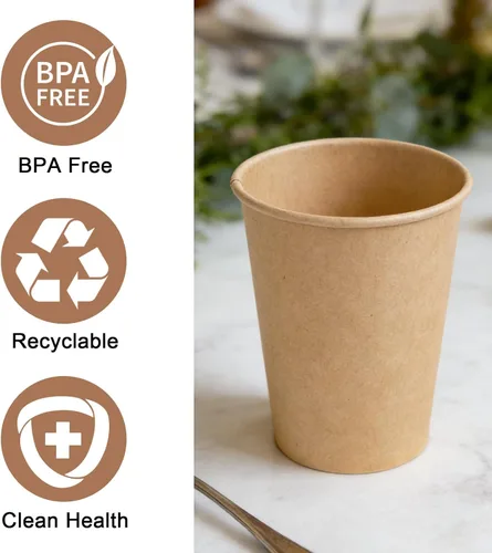 Miniatura 3 de BYSNOW Paquete de 200 vasos de papel kraft de 10 onzas, tazas de café de papel desechables, tazas de café marrones sin blanquear para bebidas