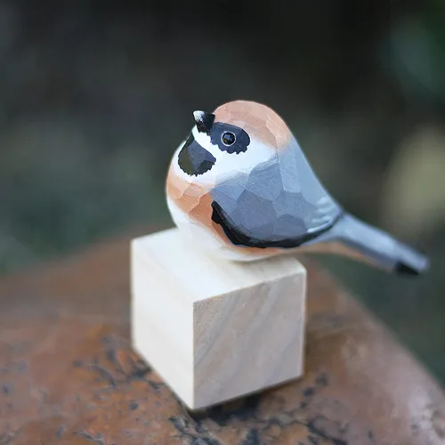 Miniatura 26 de Figura de pájaro de madera Azure Tit, tilo tallado a mano, marrón claro, decoración moderna para el hogar, regalo de pájaro