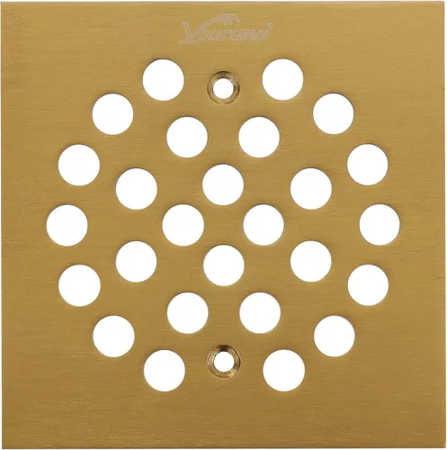 Colador de rejilla de drenaje cuadrado de 4-1/4 (4.25) pulgadas (4.252 in* 4.252 in) para piso de ducha (oro cepillado)