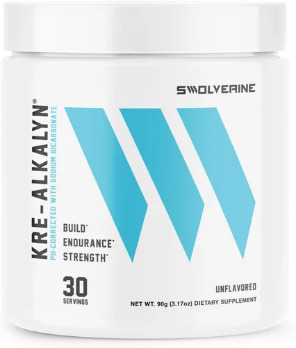 Swolverine Kre-Alkalyn Creatina en polvo – Creatina tamponada con pH con bicarbonato de sodio, sin fase de carga, soporta fuerza, potencia y