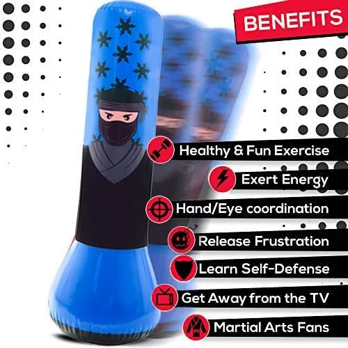 Miniatura 2 de Whoobli Ninja - Bolsa de boxeo inflable para niños, bolsa de boxeo inflable para niños, bolsa de rebote Bop para jugar, boxeo, karate, manejo