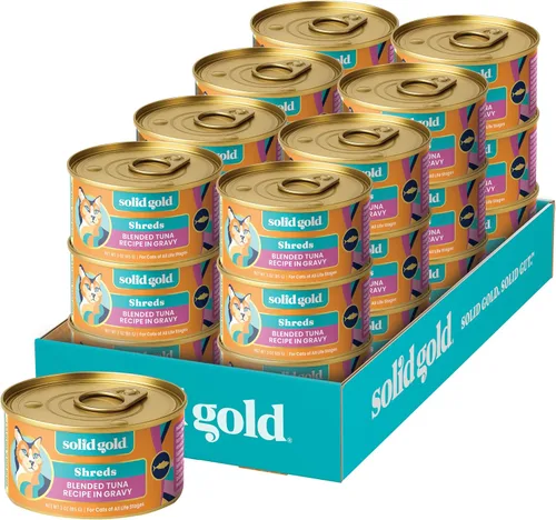 Miniatura 45 de Solid Gold comida húmeda para gatos desmenuzada con salsa - Alimento enlatado para gatos hecho con atún real y caballa - Sin granos de los Cinco