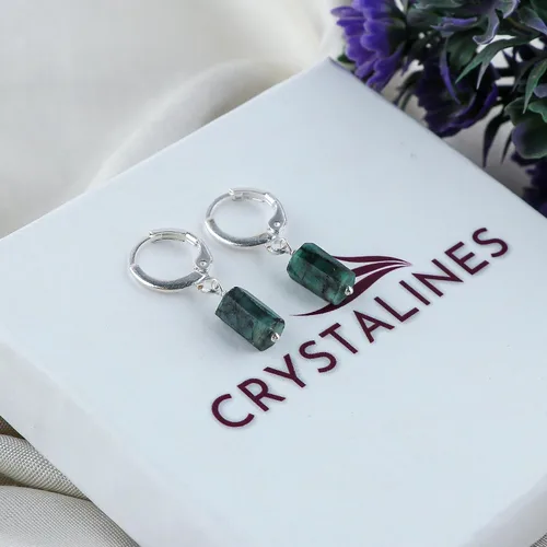 Miniatura 62 de Aretes de aro de cristal afganita natural Piedras afganas de alto grado Aretes chapados en plata Gota lisa Joyas de piedras preciosas hechas