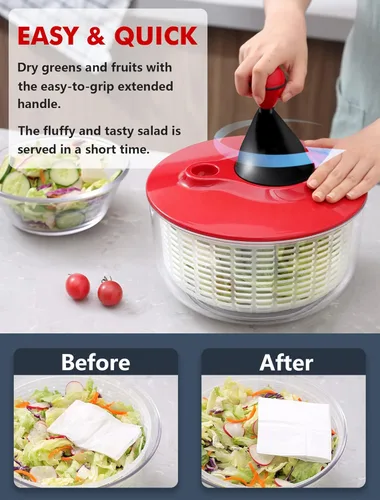 Miniatura 3 de Centrifugadora de Ensalada Grande Capacidad 5L, Centrifugadora de Lechuga Fácil de Limpiar con Tazón, Lavador Secador de Vegetales Apto