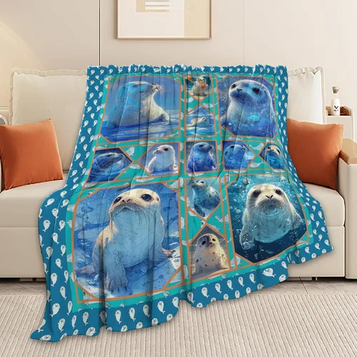 Miniatura 5 de Manta de Foca del Océano, Regalos de Focas para Niños, Niñas, Adultos, Mujeres y Hombres, Suave, Acogedora, Cálida, Felpa Esponjosa, Mullida