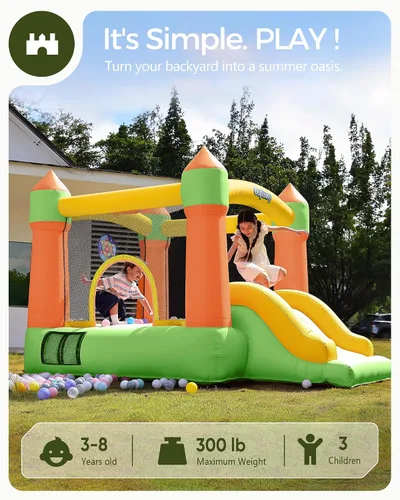 Miniatura 2 de Outfunny Casa inflable inflable para interiores con tobogán, casa inflable para niños de 3 a 8 años, área de rebote de 6 x 6 pies, capacidad de 300