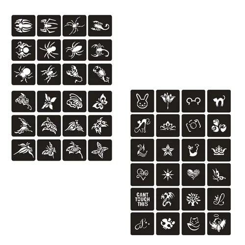 Miniatura 5 de Kit de Plantillas de Tatuajes Temporales de Henna de 16 Hojas, 72 PIEZAS Patrones de Animales y Flores Henna para Pintura Facial Plantillas de Arte