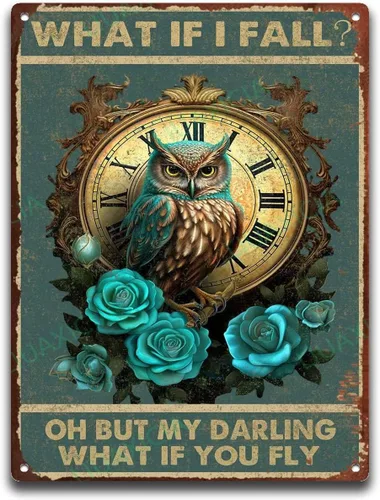 Miniatura 14 de Letrero de hojalata con diseño de búho ¿y si me caer? Oh But My Darling What If You Fly For Men Women Wall Decor Bares Restaurantes Cafés Pubs 8.00