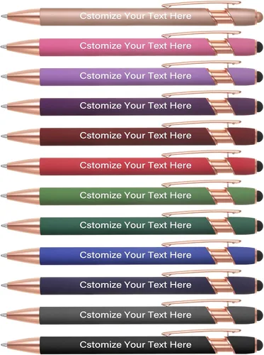 Kingluu 12 bolígrafos personalizados con punta de lápiz capacitivo, grabado gratis, tinta negra, bolígrafo personalizado con tu nombre, logotipo,