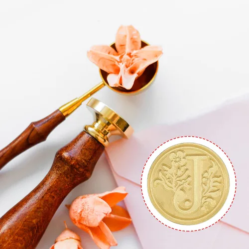 Miniatura 3 de YOKIVE Sello de cera del alfabeto, sello de letras con mango extraíble para decorar postales, ideal para festivales, bodas (dorado, rojo, letra J)
