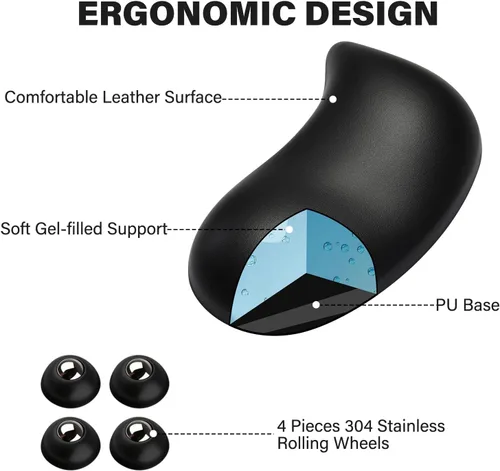 Miniatura 6 de JIKIOU Reposamanos ergonómicos deslizantes, muñeca de mouse de gel con superficie de cuero, almohadilla de muñeca deslizante con 4 ruedas