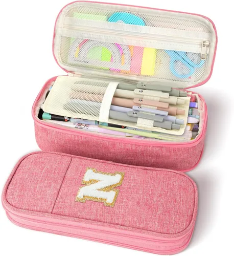 Miniatura 8 de Estuche de lápices de gran capacidad color rosa, lindo estuche de lápices con cremallera para niñas y mujeres, bolsa de lápices expandible