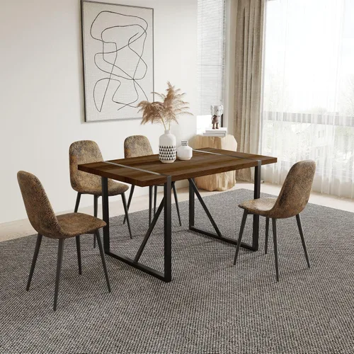 Miniatura 34 de YYQ Juego de mesa de comedor para 4, mesa de cocina de madera de 59 pulgadas y sillas para 4, moderno juego de mesa de comedor de 5 piezas con 4